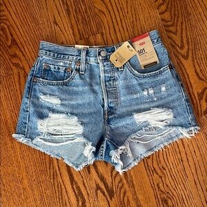 Levi's Distressed Light Blue Jean Shorts